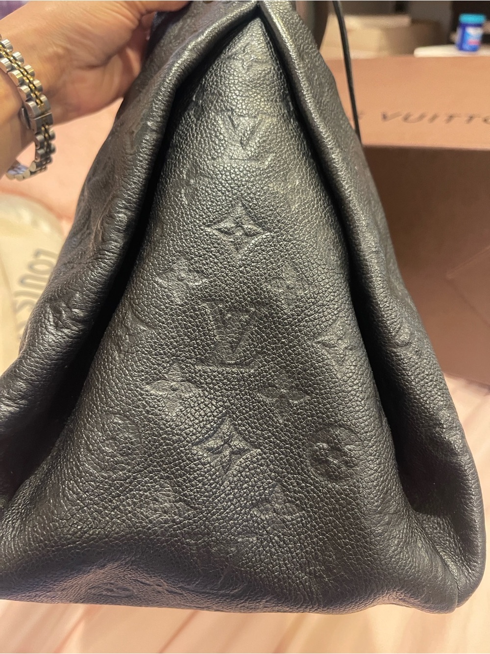 Louis Vuitton Black Monogram Empreinte Leather Shoulder Bag with Gold Hardware - Picture 3 of 10